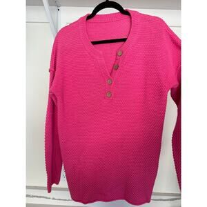 Women's Quarter Button‎ Heavy Knit Sweater Rose Pink Size Large